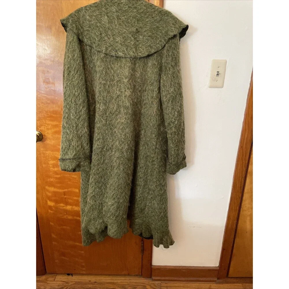 Ian Mosh Faux Mohair Sweater Ruffle Bohemian Festival Long Coat M/L Green Fairy